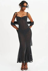 Polka Dot Spaghetti Strap Sweetheart Neck Maxi Dress