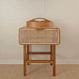 Solid Wood Rattan Handmade Bedside Table Small Cabinet