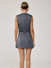 Plunging Neck Knot Front Mini Dress