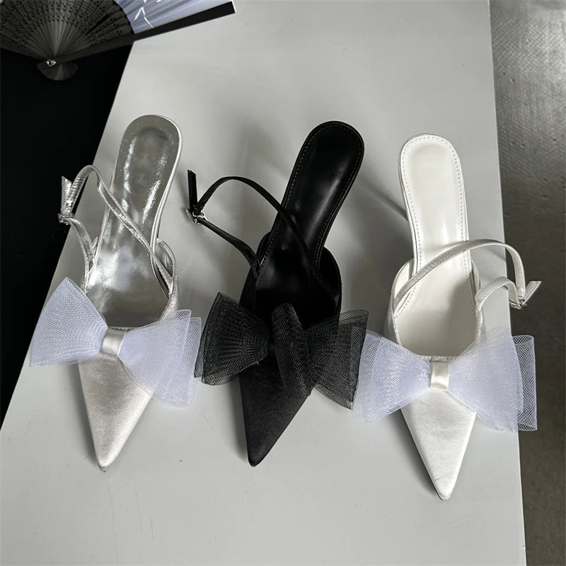 Mesh Butterfly-knot Buckle Strap Thin High Heels Shoes
