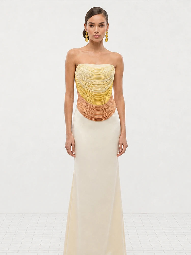 Ombre strapless bodice and ivory column skirt two-piece set