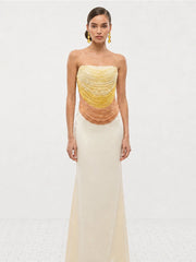 Ombre strapless bodice and ivory column skirt two-piece set