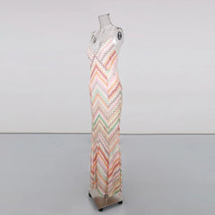 Chevron print v-neck sleeveless maxi dress side view on mannequin
