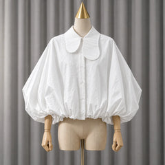 Lapel Collar Lantern Sleeve Blouse