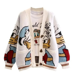 Knitted Cardigan Donald Cartoon Sweaters for Women