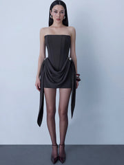 Strapless Draped Metal Ring Waist Dress