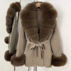Fur Trim Belted Knit Jacket
