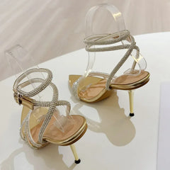 Crystal Thin High Heels Buckle Strap Shoes