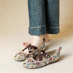 Embroidered Floral & Leopard Print Mary Jane Flats