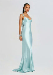 Satin Cowl Neck Open Back Maxi Dress