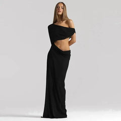 Draped Cutout One Shoulder Maxi Dress
