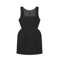 Black sleeveless dress on a white background