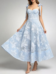 Bow-Tie Shoulder Square Neck A-Line Midi Dress