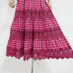 Close-up of lace mock neck short sleeve midi dress skirt hem
