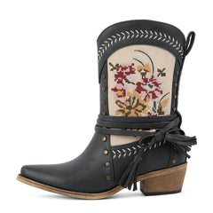 Embroidered Mid-Calf Western Boots