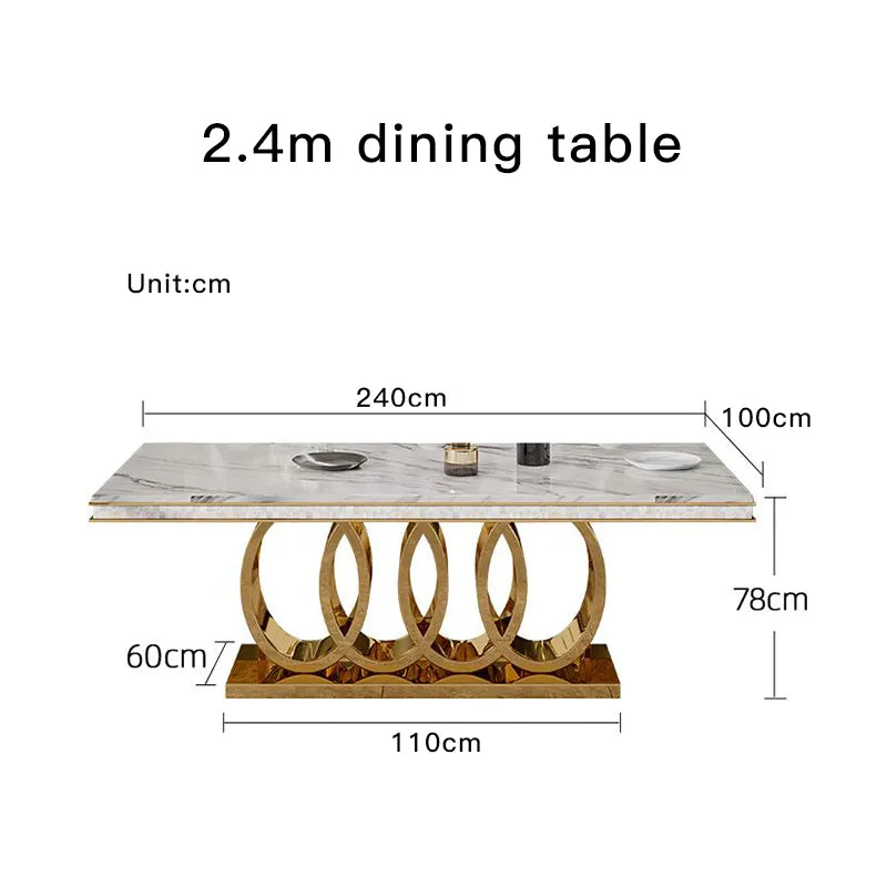 Marble Dining Table Chairs Set Stainless Steel Golden Carved Furniture