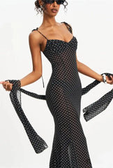 Polka Dot Spaghetti Strap Sweetheart Neck Maxi Dress