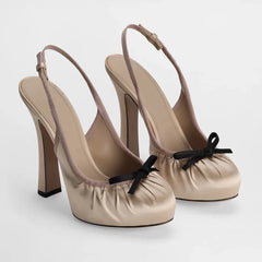 Butterfly Knot Satin Pleated Platform Pumps