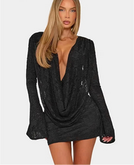 Lace Draped Deep Neckline Mini Dress