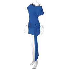 Blue dress on a mannequin against a white background
