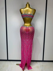 Pink Sparkle Embellished Side Cutout Dress