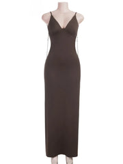 Ruched Backless Beaded Strap Maxi Dress
