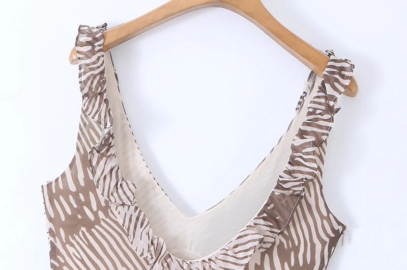 Ruffle Zebra Print V-Neck Maxi Dress neckline detail