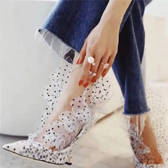 Pointed Toe PVC Polka Dots Sequin Flower Lace Ruched Shoes . Golden Atelier 2