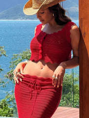 Scalloped Edge Knit Crop Top & Maxi Skirt Two-Piece Set