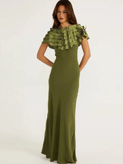 Green O-neck sleeveless maxi dress