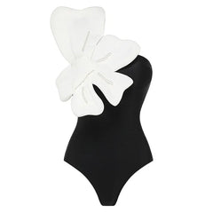 3D Butterfly One-Shoulder Swimsuit and Maxi Skirt Set
