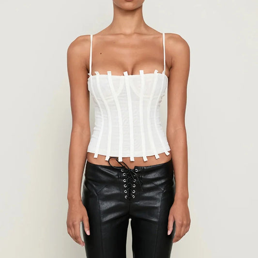 White strappy boned corset top