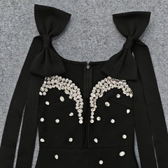 Rhinestone Embellished Bow Strap Mini Dress