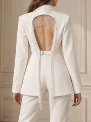 White Crystal Double Button Lapel Collar Blazer