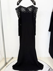 Diamonds Beaded Slash Neck Off The Shoulders Maxi Dress