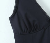 Lace Bow V collar Back Zipper Folds Hem A-line Mini Dress
