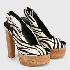 Zebra print platform cork heel slingback heels