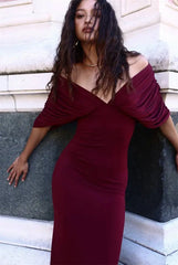 Draped Off-Shoulder Maxi Dress