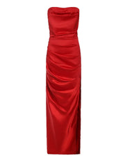 Women Satin Strapless Long Bodycon Evening Dress