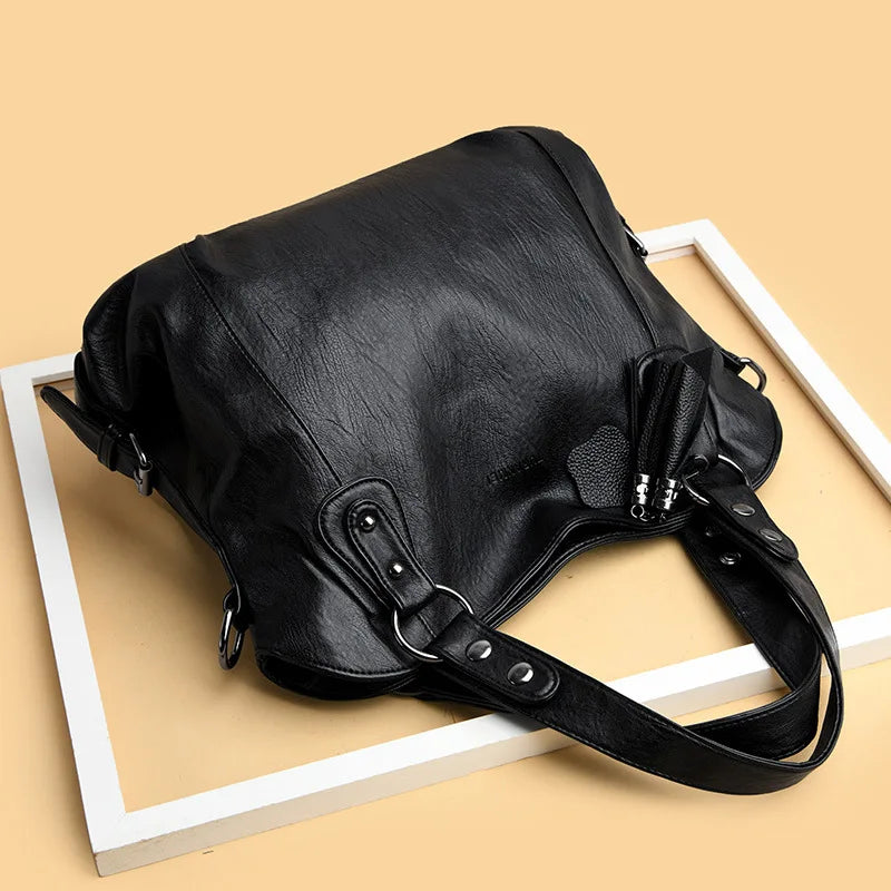 Women Leather Top-handle Vintage Tassels Shoulder Bag