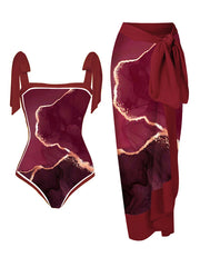Floral Print Tie-Strap Bikini and Sarong Set
