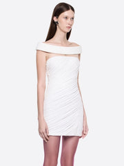 White Slash Neck Ruched Bodycon Mini Dress