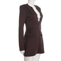 Lace Trim V-Neck Blazer Mini Dress