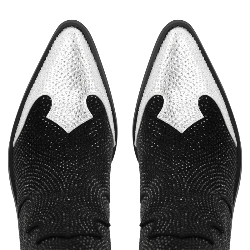 Knee high rhinestone cowboy boots - back view