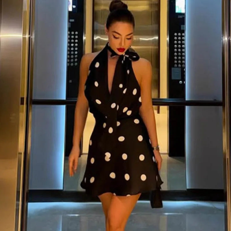 Polka dot halter neck mini dress