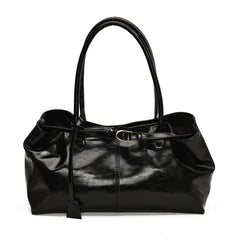 Glossy Faux Leather Top Handle Bag
