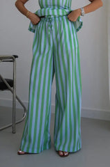Striped Peplum Top and Wide Leg Pants Set