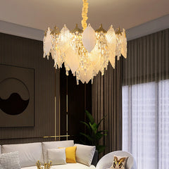  Lifestyle image showcasing the blade chandelier as a sophisticated focal point in a contemporary living room. Golden Atelier 4