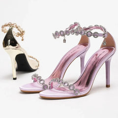 Crystal Chain Ankle Strap Stiletto Heels