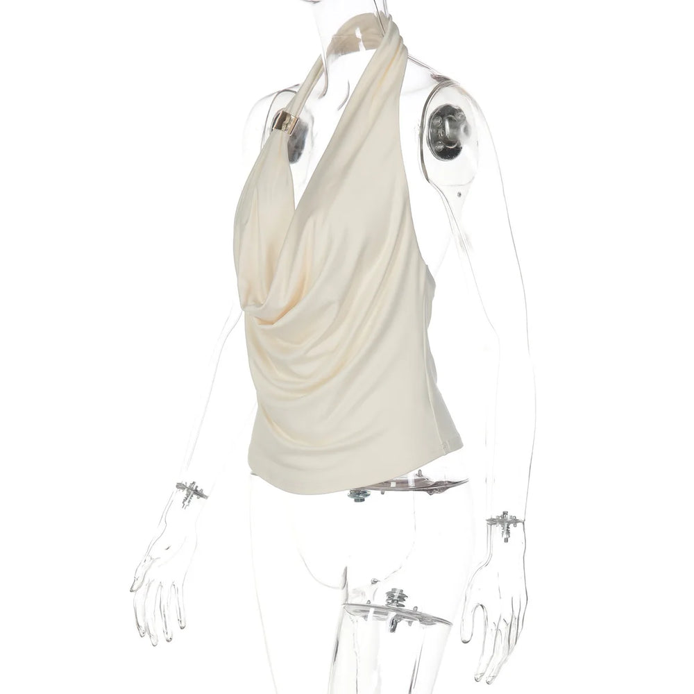 White halter top on a mannequin with a white background